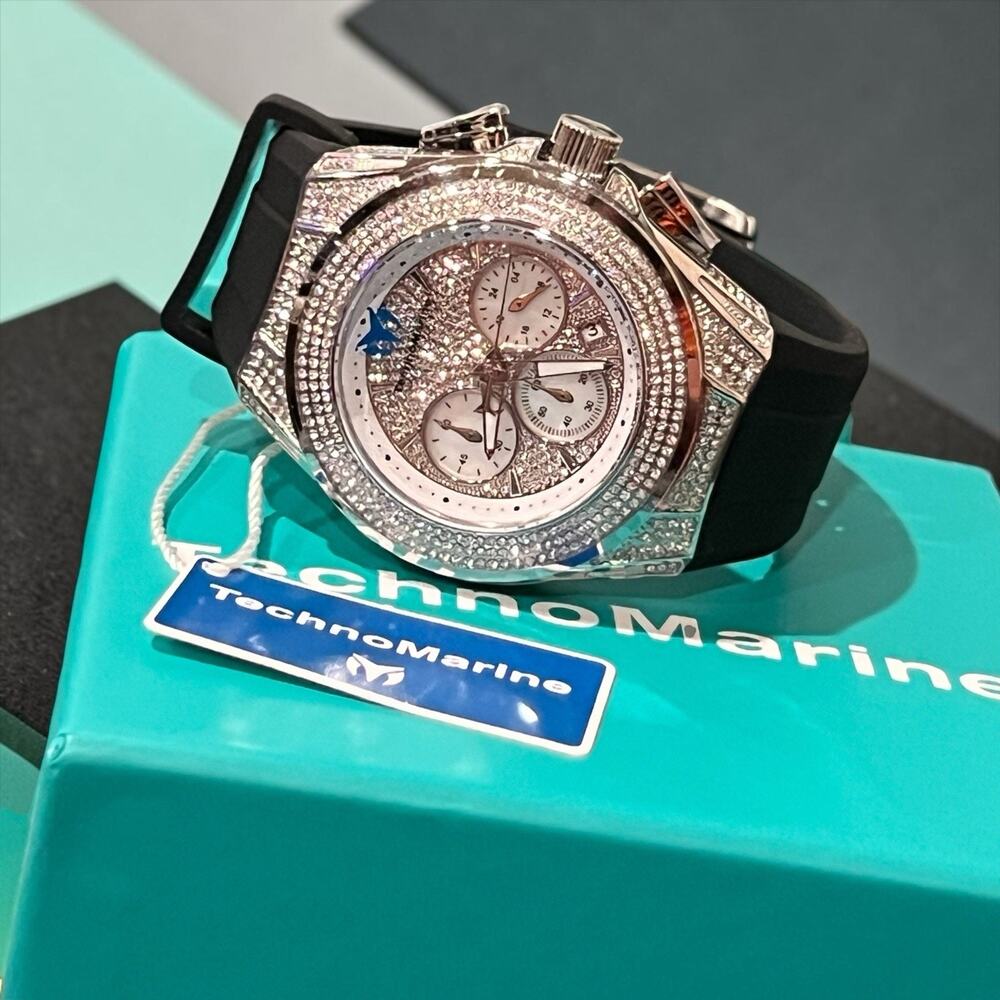 TechnoMarine Cruise Diva Pave watch 45 MM Face Stunning Crystal Details New